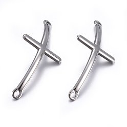 Stainless Steel Color 304 Stainless Steel Links connectors, Sideways Cross, Stainless Steel Color, 47~49x22x2.5mm, Hole: 2.5mm
