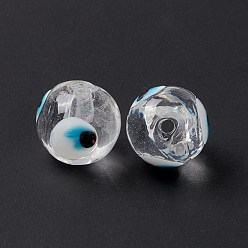 Clear Handmade Evil Eye Lampwork Beads, Round, Clear, 12~12.5mm, Hole: 1.6mm
