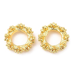 Real 18K Gold Plated Rack Plating Brass Micro Pave Cubic Zirconia Beads, Long-Lasting Plated, Lead Free & Cadmium Free, Flat Round with Flower, Real 18K Gold Plated, 8x3mm, Hole: 4mm