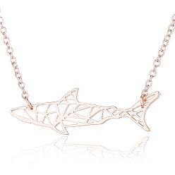 Oro Rosa 201 collar con colgante de tiburón de origami de acero inoxidable para mujer, oro rosa, 19.69 pulgada (50 cm)