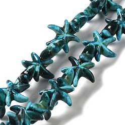 Light Sea Green Synthetic Turquoise Dyed Beads Strands, Fuel Injection Effect, Starfish, Light Sea Green, 13.5~14x14~15x5mm, Hole: 1.5mm, about 35~37pcs/strand, 14.17''~14.96''(36~38cm)