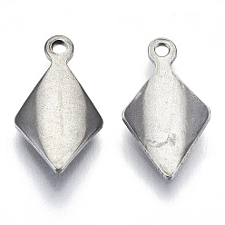 Stainless Steel Color 201 Stainless Steel Charms, Laser Cut, Rhombus, Stainless Steel Color, 14x8x2mm, Hole: 1.2mm