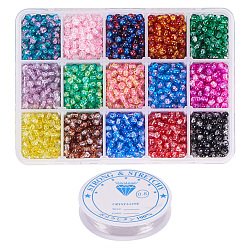 Couleur Mélangete Perles de verre de craquelure peintes par pulvérisation, ronde, Avec fil de cristal, couleur mixte, 4 mm, trou: 1.1~1.3 mm, à propos 230pcs / couleur, environ 3450 pcs / boîte
