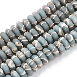 Gris Clair Brin de perles d'argile de polyester faites à la main, une feuille d'or, plat rond, gris clair, 7~8x3mm, Trou: 1.6mm, Environ 106~111 pcs/chapelet, 16.14'' (41 cm)