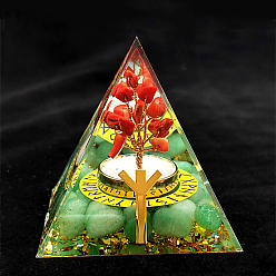 Зеленый Авантюрин Руна викингов символ-защита оргонитовая пирамида украшение для дисплея из смолы, с натуральными зелеными авантюриновыми чипсами внутри, для домашнего офисного стола, 50~60 мм