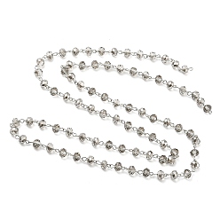 Gris Clair Chaînes de perles de verre rondelles faites main pour colliers fabrication de bracelets, avec épingle à oeil en fer, non soudée, gris clair, 39.3 pouce, Environ 88 pcs/chapelet
