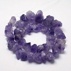 Amethyst Polished Natural Nuggets Amethyst Beads Strands, Amethyst, 8~26x8~23x8~23mm, Hole: 1mm, about 42pcs/strand, 16 inch