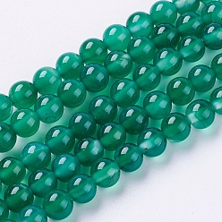 Verde Ágata natural de hebras, teñido, rondo, verde, 6 mm, agujero: 1 mm, sobre 62 unidades / cadena, 14.8 pulgada
