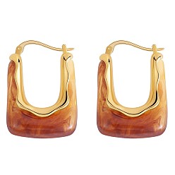 Café Boucles d'oreilles créoles épaisses rectangle acrylique, cadeaux minimalistes de bijoux en alliage d'or pour les femmes, café, 31x21mm, pin: 1 mm