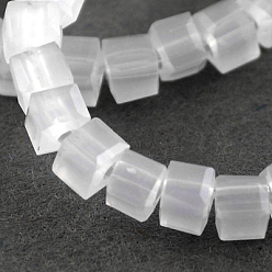 White Glass Bead Strands, Imitation Jade, Faceted, Cube, White, 3~4x3~4x3~4mm, Hole: 0.5mm, about 100pcs/strand, 13.5 inch