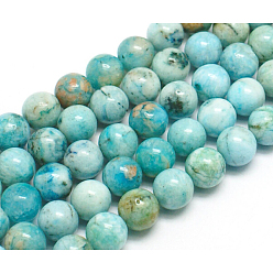 Cyan Brins de perles rondes en hémimorphite de pierres précieuses naturelles, teint, cyan, 10mm, Trou: 1.2mm, Environ 40 pcs/chapelet, 15.74 pouce
