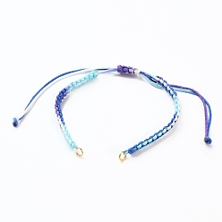 Blue Adjustable Segment Dyed Polyester Thread Braided Beaded Bracelet Making, with 304 Stainless Steel Jump Rings, Golden, Blue, 5-3/4~11-7/8 inch(14.5~30cm)