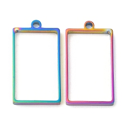 Rainbow Color 304 Stainless Steel Open Back Bezel Rectangle Pendants, For DIY UV Resin, Epoxy Resin, Pressed Flower Jewelry, Rainbow Color, 31x17x3mm, Hole: 2.2mm, Inner Diameter: 26x15mm