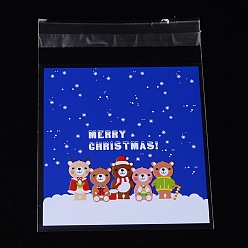 Blue Rectangle OPP Cellophane Bags for Christmas, with Cartoon Pattern, Blue, 14x9.9cm, Unilateral Thickness: 0.035mm, Inner Measure: 11x9.9cm, about 95~100pcs/bag