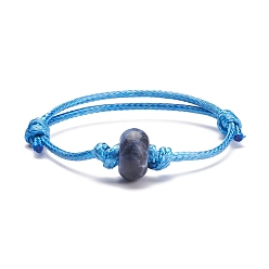 Sodalite Bracelet cordon perlé disque de sodalite naturelle, bracelet d'amitié réglable en pierres précieuses pour femmes, diamètre intérieur: 2-1/4~3-1/8 pouce (5.8~8 cm)