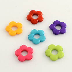 Couleur Mélangete Opaques cadres de perles de fleurs acrylique, couleur mixte, 20x4mm, trou: 2 mm, diamètre intérieur: 7 mm, sur 655 pcs / 500 g