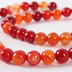 Orange Red Natural Gemstone Agate Round Bead Strands, Dyed, Orange Red, 8mm, Hole: 1mm, about 49pcs/strand, 14.96 inch