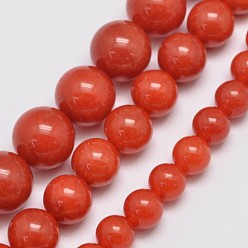 Orange Red Natural Malaysia Jade Beads Strands, Round, Dyed, Orange Red, 8mm, Hole: 1mm, about 48pcs/strand, 15 inch