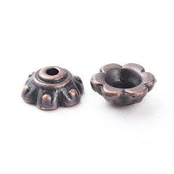 Red Copper Tibetan Style Bead Caps, Lead Free & Nickel Free & Cadmium Free, Red Copper Color, 7x3mm, Hole: 1.5mm