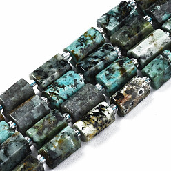African Turquoise(Jasper) Natural African Turquoise(Jasper) Beads Strands, with Seed Beads, Faceted Column, 9~14x5~7x5~6mm, Hole: 1.2mm, about 15~16pcs/strand, 7.09 inch(18cm)