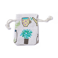 Разноцветный Мешковины упаковочные пакеты, шнурок сумки, прямоугольник с рисунком вишни, красочный, 8.7~9x7~7.2 см
