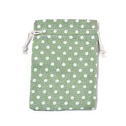 Verde Claro Bolsas de embalaje de poliéster (algodón poliéster) Bolsas con cordón, Modelo de lunar, verde claro, 14x10 cm
