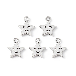 Antique Silver Tibetan Style Alloy Charms, Star with Smiling Face Charm, Antique Silver, 14x12x2.5mm, Hole: 1.8mm