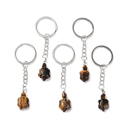 Tiger Eye Tortoise Natural Tiger Eye Keychain, Stone Lucky Pendant Keychain, with Iron Findings, 8.9cm