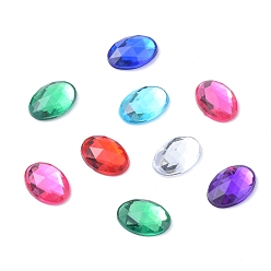 Mixed Color Imitation Taiwan Acrylic Rhinestone Cabochons, Faceted, Flat Back Oval, Mixed Color, 10x8x3mm, about 2000pcs/bag
