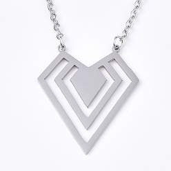 Stainless Steel Color 201 Stainless Steel Pendant Necklaces, with Cable Chains, Diamond, Stainless Steel Color, 16.9 inch(43cm), 2mm, Diamond: 33x27.5x1mm