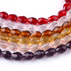 Mixed Color Transparent Glass Bead Strands, Faceted Teardrop, Mixed Color, 8x6mm, Hole: 1mm, about 65pcs/strand, 17.99 inch(45.7cm)
