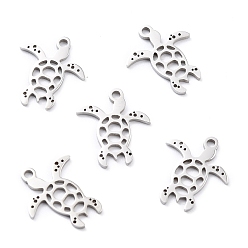 Stainless Steel Color 201 Stainless Steel Charms, Laser Cut, Manual Polishing, Turtle, Stainless Steel Color, 15x13x1mm, Hole: 1.5mm