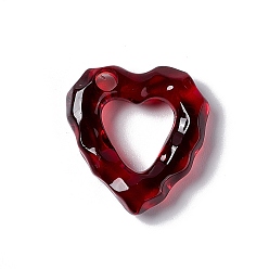 Dark Red Transparent Resin Pendants, Large Hole Pendant, Water Ripple Heart Charm, Dark Red, 26x24x6.5mm, Hole: 4mm