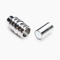 Stainless Steel Color 304 Stainless Steel Magnetic Clasps with Glue-in Ends, Column, Stainless Steel Color, 18x8mm, Hole: 4mm