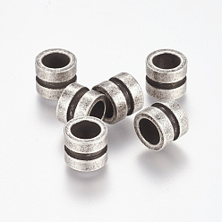 Antique Silver 304 Stainless Steel Beads, Large Hole Beads, Grooved Beads, Column, Antique Silver, 10x8mm, Hole: 6.5mm