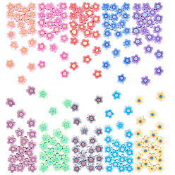 Mixed Color 200Pcs 10 Colors Handmade Flower Printed Polymer Clay Beads, Flower, Mixed Color, 9.6x4mm, Hole: 1.4mm, 20pcs/color