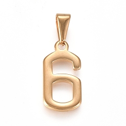 Number 304 Stainless Steel Pendants, Number, Golden, Num.6, 21x10.5x1.5mm, Hole: 6x3mm