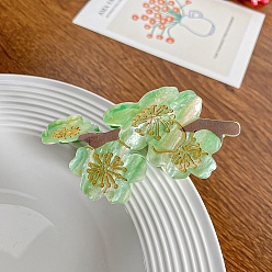 Pale Green Flower Cellulose Acetate Large Claw Hair Clips, for Women Girl Thick Hair, Pale Green, 40x83mm
