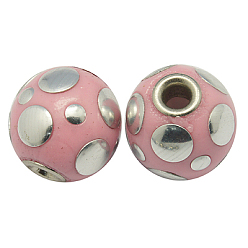 Pink Handmade Indonesia Beads, with Brass Core, Round, Pink, 14mm, hole:3.8mm