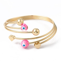 Pearl Pink Brass Cuff Bangles, Enamel Evil Eye Bangles for Women, Real 18K Gold Plated, Pearl Pink, Inner Diameter: 2-1/4 inch(5.7cm)