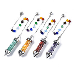 Mixed Stone Natural & Synthetic Gemstone Pointed Dowsing Pendulums, with Glass Container and Platinum Alloy & Iron Findings, Bullet with LOVE, 275mm