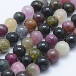 Tourmaline Natural Tourmaline Beads Strands, Round, 4mm, Hole: 1mm, about 99pcs/strand, 15.7 inch(40cm)