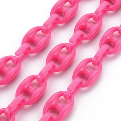 Hot Pink Handmade Opaque Acrylic Coffee Bean Chains, Oval, Camel, Link: 27x17x9mm, Oval: 18.5x11.5x4.5mm, about 3.28 Feet(1m)/strand