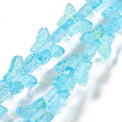 Deep Sky Blue Transparent Glass Beads Strands, Butterfy, Deep Sky Blue, 12.5x15.5x5mm, Hole: 1mm, about 25pcs/strand, 9.84 inch(25cm)