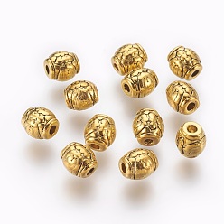Antique Golden Tibetan Style Alloy Beads, Drum with Flower, Cadmium Free & Lead Free, Antique Golden, 6x6mm, Hole: 2mm