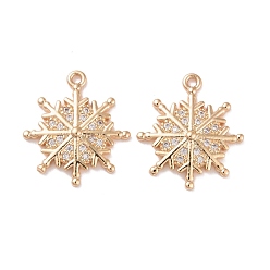 Real 14K Gold Plated Brass Micro Pave Clear Cubic Zirconia Pendants, Cadmium Free & Lead Free, Snowflake, Real 14K Gold Plated, 18x16x2.5mm, Hole: 1.2mm