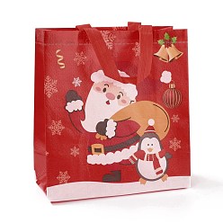 Santa Claus Christmas Theme Laminated Non-Woven Waterproof Bags, Heavy Duty Storage Reusable Shopping Bags, Rectangle with Handles, FireBrick, Santa Claus Pattern, 26.8x12.2x28.7cm