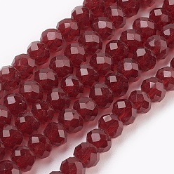 Rojo Oscuro Abalorios de vidrio, facetados, Rondana plana, de color rojo oscuro, 6x4~5 mm, agujero: 0.8~1 mm, sobre 88~92 unidades / cadena, 15.5 pulgada ~ 16 pulgada (39~45 cm)