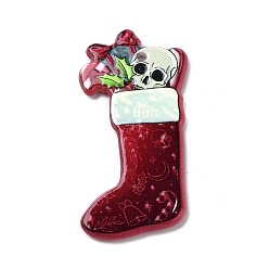 Christmas Sock Pattern Pendentifs acryliques imprimés, pour noël, motif de chaussette de noël, 40x20x2mm, Trou: 1.8mm