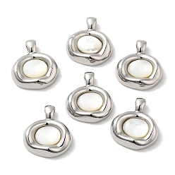 Real Platinum Plated Brass Pave Shell Pendants, Oval Charms, Real Platinum Plated, 21x19x6mm, Hole: 4.5x3mm